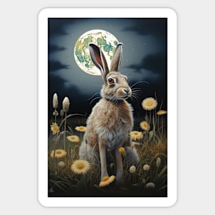 Hare, Pagan Hare, Pagan Art, Moon, Animal, Sticker